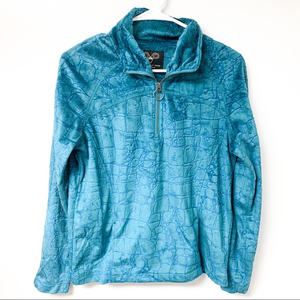 Wooly Bully Wear Teal Quarter Zip Soft Fuzzy Pattern Jacket‎ Size Small